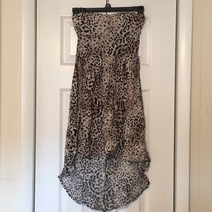Leopard Print Strapless High-Low Dress